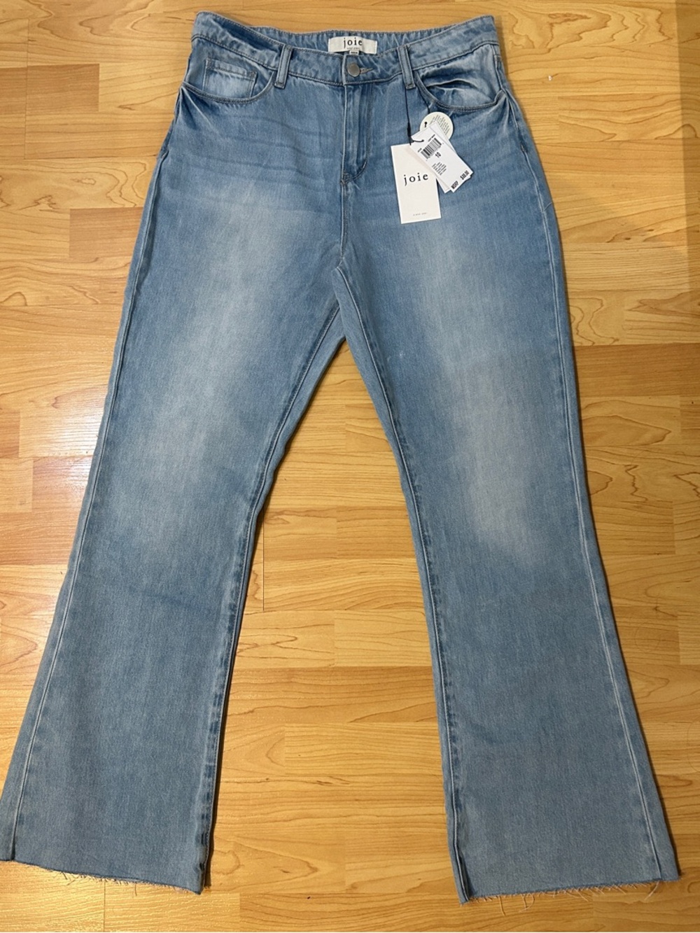 Joie Washed Blue Wide-Leg Flare Jeans with Raw Hem